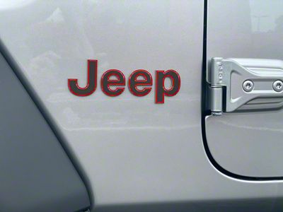 Jeep Fender Emblem Letter Overlays; Black with Red Outline (18-24 Jeep Wrangler JL)