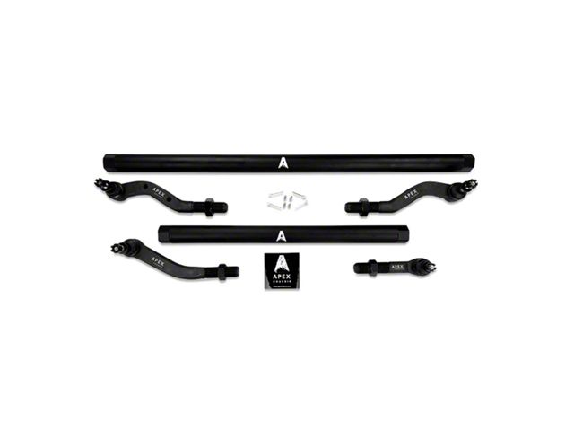 Apex Chassis 2.5-Ton Tie Rod and Drag Link Assembly with Flip Kit for Dana 30 and 4.50+ Inch Lift; Black Aluminum (18-24 Jeep Wrangler JL, Excluding Rubicon)