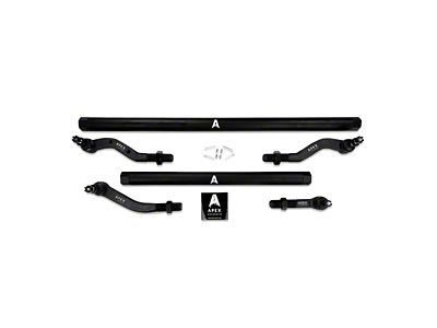 Apex Chassis 2.5-Ton Tie Rod and Drag Link Assembly with Flip Kit for Dana 30 and 4.50+ Inch Lift; Black Aluminum (20-24 Jeep Gladiator JT, Excluding Launch Edition, Mojave & Rubicon)