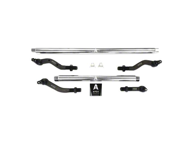 Apex Chassis 2.5-Ton Tie Rod and Drag Link Assembly with Flip Kit for Dana 30 and 4.50+ Inch Lift; Polished Aluminum (20-24 Jeep Gladiator JT, Excluding Launch Edition, Mojave & Rubicon)