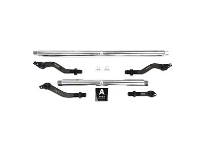 Apex Chassis 2.5-Ton Tie Rod and Drag Link Assembly with Flip Kit for Dana 30 and 4.50+ Inch Lift; Polished Aluminum (20-24 Jeep Gladiator JT, Excluding Launch Edition, Mojave & Rubicon)
