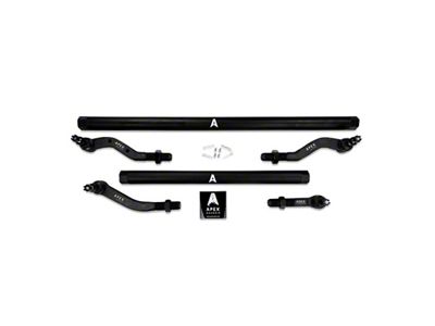 Apex Chassis 2.5-Ton Tie Rod and Drag Link Assembly with Flip Kit for Dana 44 and 4.50+ Inch Lift; Black Aluminum (20-24 Jeep Gladiator Launch Edition, Mojave & Rubicon)