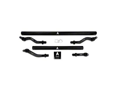 Apex Chassis 2.5-Ton Tie Rod and Drag Link Assembly without Flip Kit for Dana 30 and 0 to 4.50-Inch Lift; Black Aluminum (20-24 Jeep Gladiator JT, Excluding Launch Edition, Mojave & Rubicon)