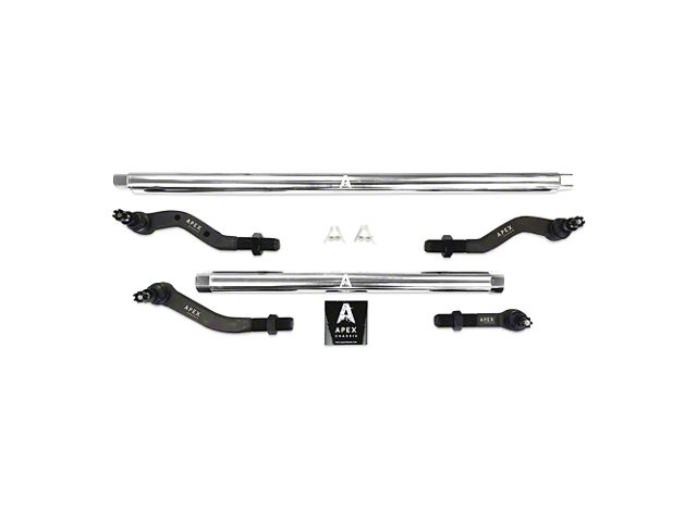 Apex Chassis 2.5-Ton Tie Rod and Drag Link Assembly without Flip Kit for Dana 30 and 0 to 4.50-Inch Lift; Polished Aluminum (18-24 Jeep Wrangler JL, Excluding Rubicon)