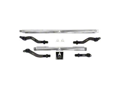 Apex Chassis 2.5-Ton Tie Rod and Drag Link Assembly without Flip Kit for Dana 30 and 0 to 4.50-Inch Lift; Polished Aluminum (18-23 Jeep Wrangler JL, Excluding Rubicon)