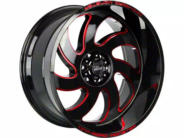 Off-Road Monster M07 Gloss Black Candy Red Milled Wheel; 20x10 (22-24 Jeep Grand Cherokee WL)