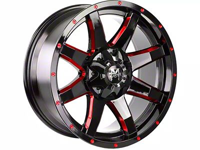 Off-Road Monster M08 Gloss Black Candy Red Milled Wheel; 20x9; 0mm Offset (18-23 Jeep Wrangler JL)
