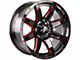 Off-Road Monster M08 Gloss Black Candy Red Milled Wheel; 20x9; 0mm Offset (18-24 Jeep Wrangler JL)