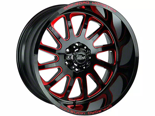 Off-Road Monster M17 Gloss Black Candy Red Milled Wheel; 20x10; -19mm Offset (18-23 Jeep Wrangler JL)