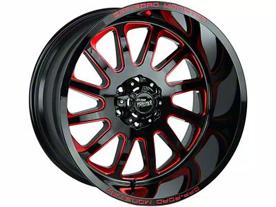 Off-Road Monster M17 Gloss Black Candy Red Milled Wheel; 20x10; -19mm Offset (18-24 Jeep Wrangler JL)