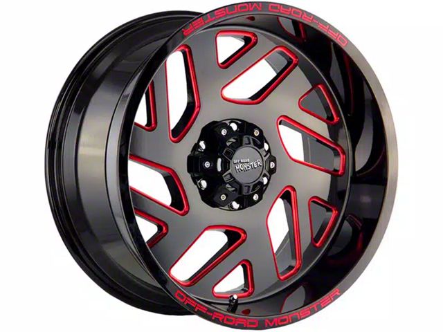 Off-Road Monster M19 Gloss Black Candy Red Milled Wheel; 20x10; -19mm Offset (18-24 Jeep Wrangler JL)