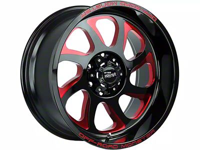 Off-Road Monster M22 Gloss Black Candy Red Milled Wheel; 20x10; -19mm Offset (07-18 Jeep Wrangler JK)