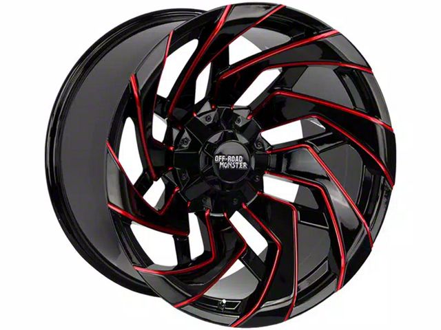 Off-Road Monster M24 Gloss Black Candy Red Milled Wheel; 20x10; -19mm Offset (07-18 Jeep Wrangler JK)