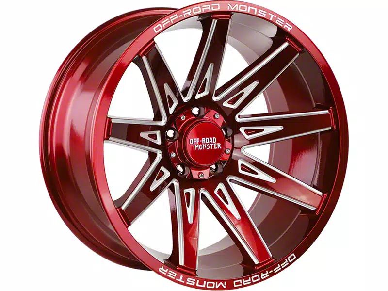 Off-Road Monster Jeep Gladiator M25 Candy Red Milled Wheel; 20x10