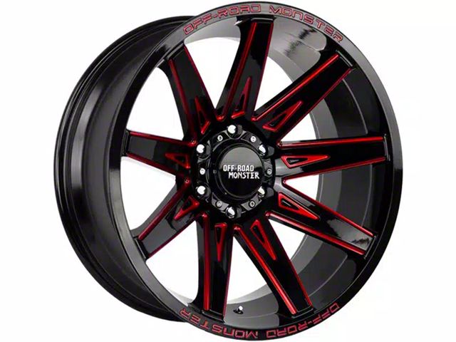 Off-Road Monster M25 Gloss Black Candy Red Milled Wheel; 20x10 (22-24 Jeep Grand Cherokee WL)