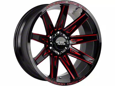 Off-Road Monster M25 Gloss Black Candy Red Milled Wheel; 20x10; -19mm Offset (20-24 Jeep Gladiator JT)