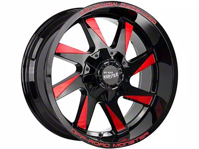 Off-Road Monster M80 Gloss Black Candy Red Milled Wheel; 20x10; -19mm Offset (07-18 Jeep Wrangler JK)