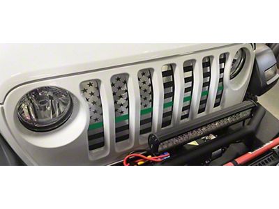 American Flag Grille Insert; Thin Green Line (18-24 Jeep Wrangler JL)