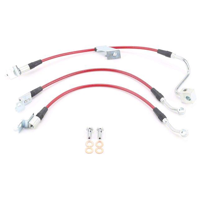 PowerStop Stainless Steel Braided Brake Hoses; Front and Rear (97-02 Jeep Wrangler TJ; 03-06 Jeep Wrangler TJ w/ Rear Drum Brakes)