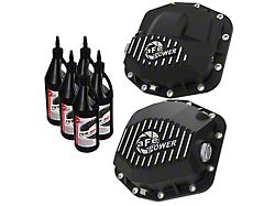AFE Pro Series Dana M210 Front and Dana M220 Rear Differential Covers with 75w-90 Gear Oil; Black (18-24 2.0L or 3.6L Jeep Wrangler JL, Excluding Rubicon)