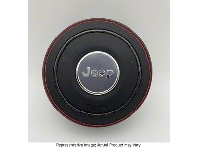 Black Leather Steering Wheel Airbag Cover with Red Stitching and Black Emblems (07-18 Jeep Wrangler JK)