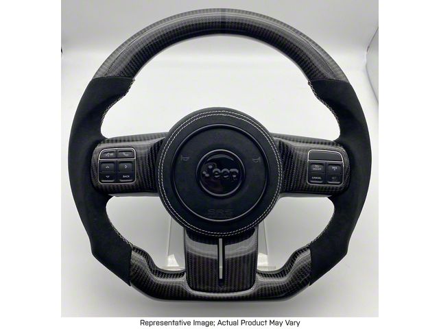 Forged Carbon Fiber and Alcantara Steering Wheel with Trim, Red Stitching and Red Stripe (07-18 Jeep Wrangler JK)