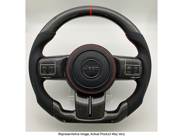 Red Carbon Fiber and Black Leather Steering Wheel with Trim, Red Stitching and Black Stripe (07-18 Jeep Wrangler JK)