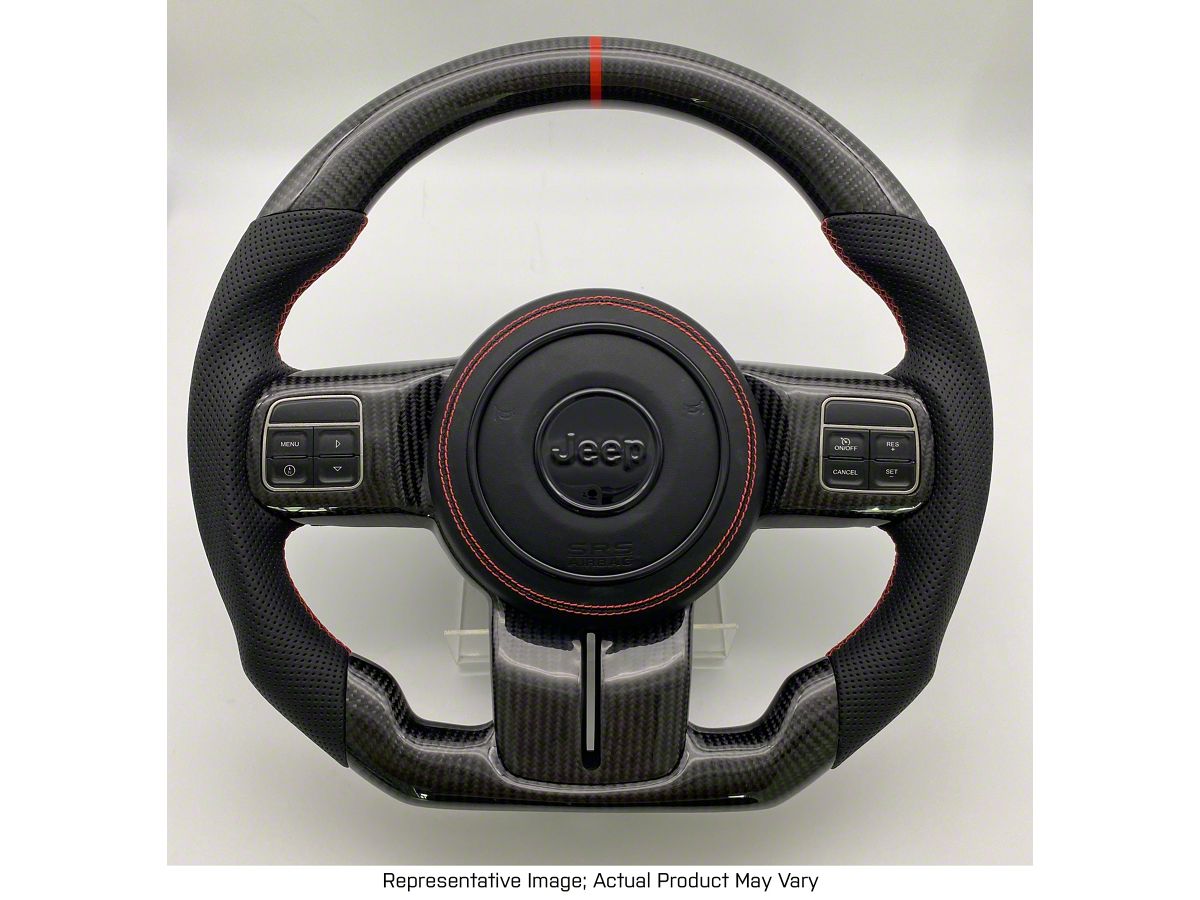 Jeep Wrangler Carbon Fiber and Black Leather Steering Wheel with Trim, Red  Stitching and Red Stripe (07-18 Jeep Wrangler JK) - Free Shipping