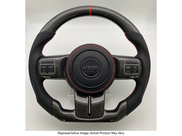 Carbon Fiber and Black Leather Steering Wheel with Trim, Blue Stitching and Blue Stripe (07-18 Jeep Wrangler JK)