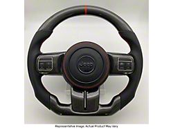 Forged Carbon Fiber and Black Leather Steering Wheel with Trim, Red Stitching and Red Stripe (07-18 Jeep Wrangler JK)