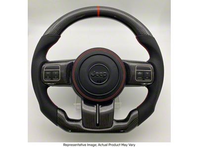 Forged Carbon Fiber and Black Leather Steering Wheel with Trim, Blue Stitching and Blue Stripe (07-18 Jeep Wrangler JK)