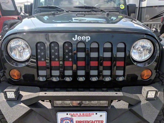 Grille Insert; Fireman Red Line on a Black and Light Gray (07-18 Jeep Wrangler JK)