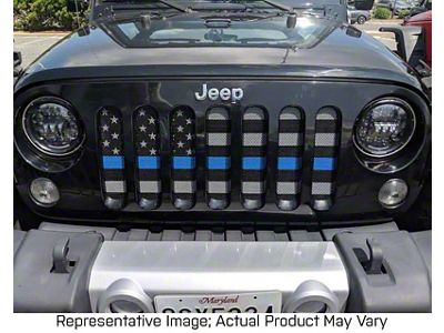 Grille Insert; Police Blue Line on a Black and White Flag (07-18 Jeep Wrangler JK)