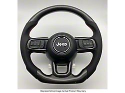 Forged Carbon Fiber and Black Leather Steering Wheel with Trim, Blue Stitching and Blue Stripe (18-23 Jeep Wrangler JL)