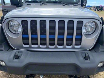 Grille Insert; Police Blue Line on a Black and Dark Gray Flag (20-24 Jeep Gladiator JT)