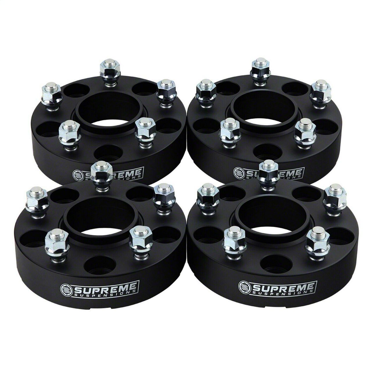 Supreme Suspensions 1.25-Inch PRO Billet 5 x 114.3mm to 5 x 127mm Wheel Adapters; Black; Set of Four (87-06 Jeep Wrangler TJ)