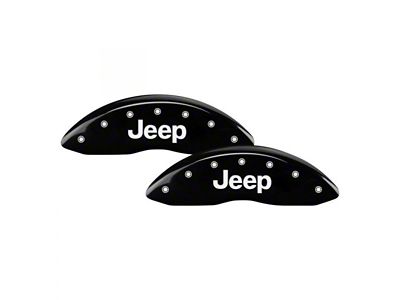 MGP Brake Caliper Covers with Jeep Logo; Black; Front and Rear (18-24 2.0L or 3.6L Jeep Wrangler JL w/ eTorque)