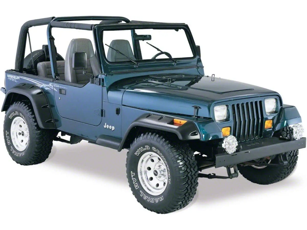 Bushwacker Jeep Wrangler Cut-Out Fender Flares; Front and Rear; Matte Black  10909-07 (87-95 Jeep Wrangler YJ) - Free Shipping