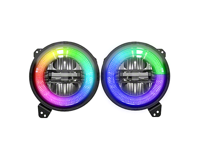 Empire Offroad LED 9-Inch Luma Series RGB LED Headlights with 4-Inch Fog Lights; Black Housing; Clear Lens (18-23 Jeep Wrangler JL)