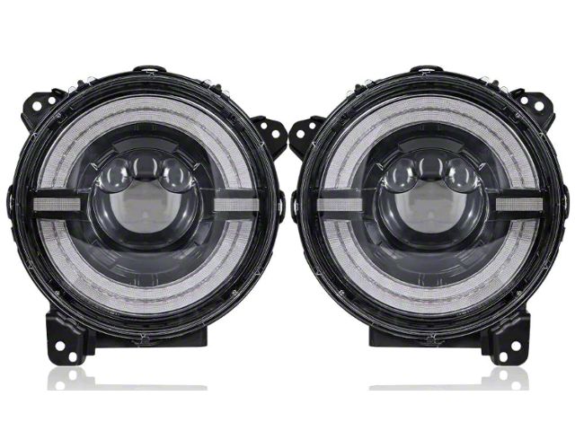 Empire Offroad LED 9-Inch Switchback Series LED Headlights; Black Housing; Clear Lens (18-24 Jeep Wrangler JL)