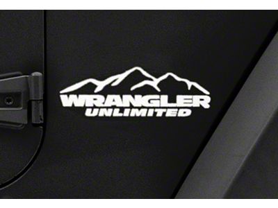 Officially Licensed Jeep Mountain Wrangler Unlimited Decal; White (87-18 Jeep Wrangler YJ, TJ & JK)