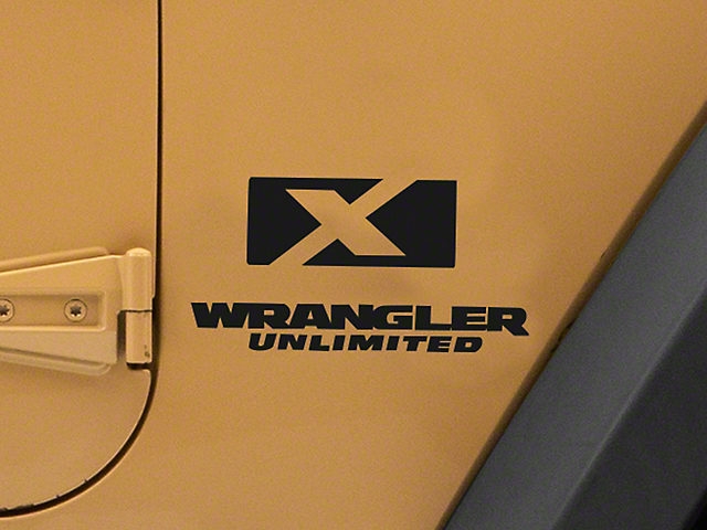 Officially Licensed Jeep X Logo with Wrangler Unlimited Decal; Matte Black (87-18 Jeep Wrangler YJ, TJ & JK)