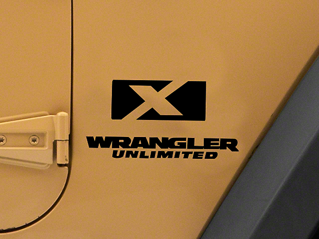 Officially Licensed Jeep X Logo with Wrangler Unlimited Decal; Gloss Black (87-18 Jeep Wrangler YJ, TJ & JK)