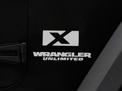 Officially Licensed Jeep X Logo with Wrangler Unlimited Decal; Silver (87-18 Jeep Wrangler YJ, TJ & JK)