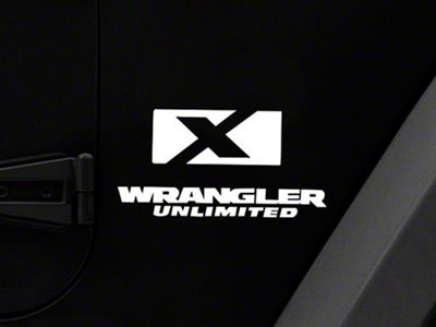 Officially Licensed Jeep X Logo with Wrangler Unlimited Decal; White (87-18 Jeep Wrangler YJ, TJ & JK)