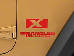 Jeep Licensed by RedRock X Logo with Wrangler Unlimited Decal; Red (87-18 Jeep Wrangler YJ, TJ & JK)