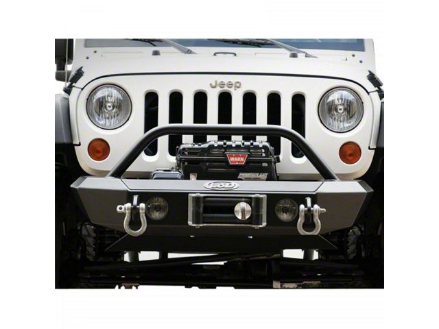 LoD Offroad Signature Series Shorty Front Bumper with Bull Bar for Warn Power Plant Winch Only; Black Texture (07-18 Jeep Wrangler JK)