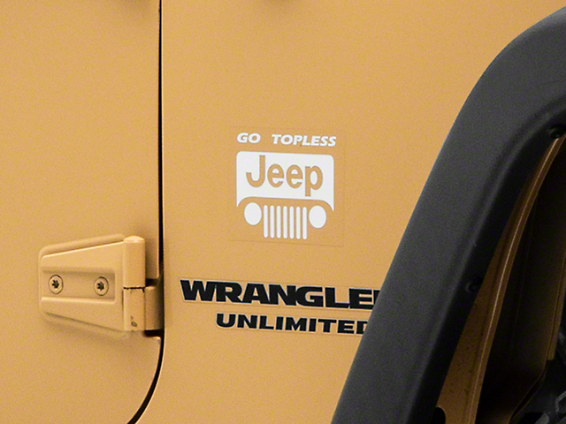 Officially Licensed Jeep Go Topless Jeep Decal; White (87-18 Jeep Wrangler YJ, TJ & JK)