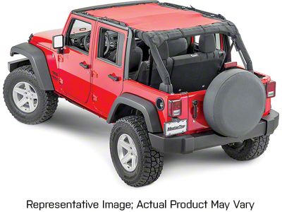 MasterTop Mesh Bimini Top with Integrated Red Grab Handles; Black (20-23 Jeep Gladiator JT)