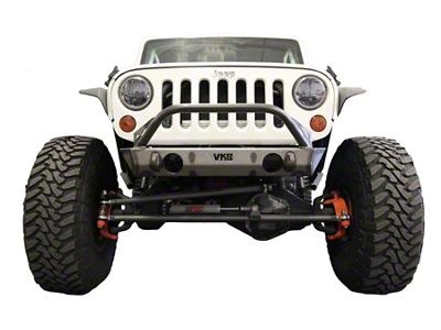 VKS Fabrication Shorty V2.5 Front Bumper with Winch Hoop and Fog Light Mounts; Raw Steel (07-18 Jeep Wrangler JK)